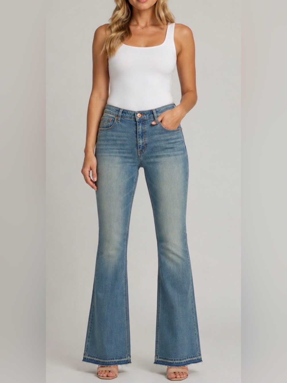 Unpublished Janet Yellowstone Dreamcatcher Flare Jeans Light Wash 33.5” Inseam